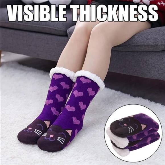 Womens Slipper Socks Soft Warm Fluffy Winter Fleece Lined Sherpa Socks - Picture 5 of 6